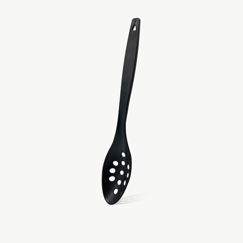 Customizable perforated serving spoon in black by Lotech Sales