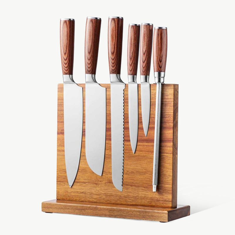 LoTech Sales Chef Knife Set with acacia wood magnetic board