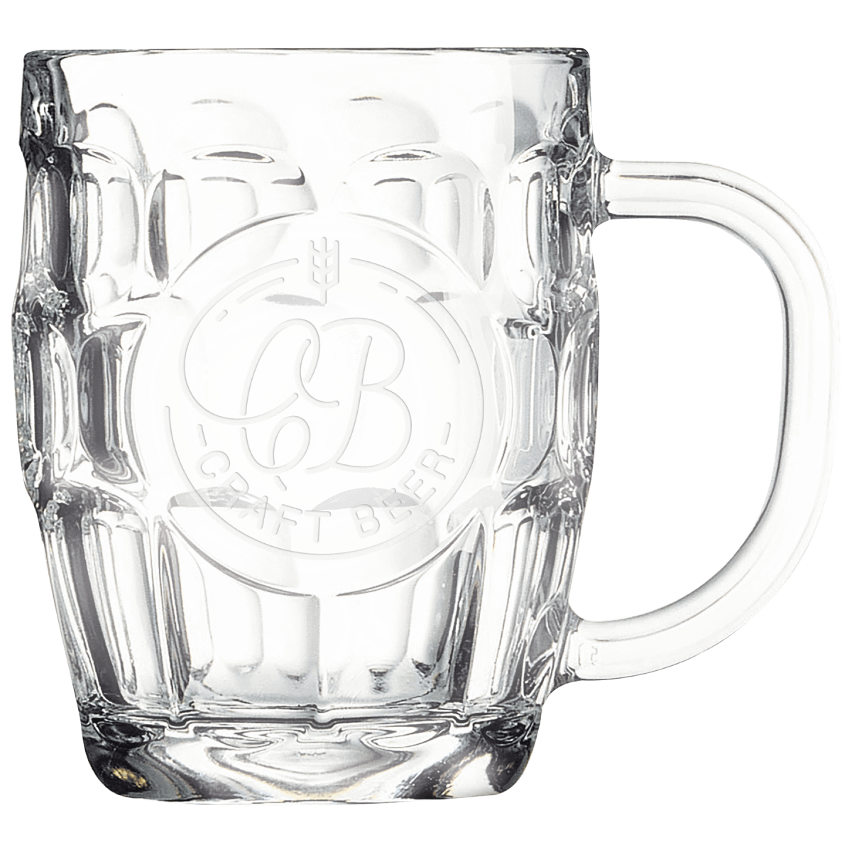 20 oz glass beer mug with handle and engraving medallion